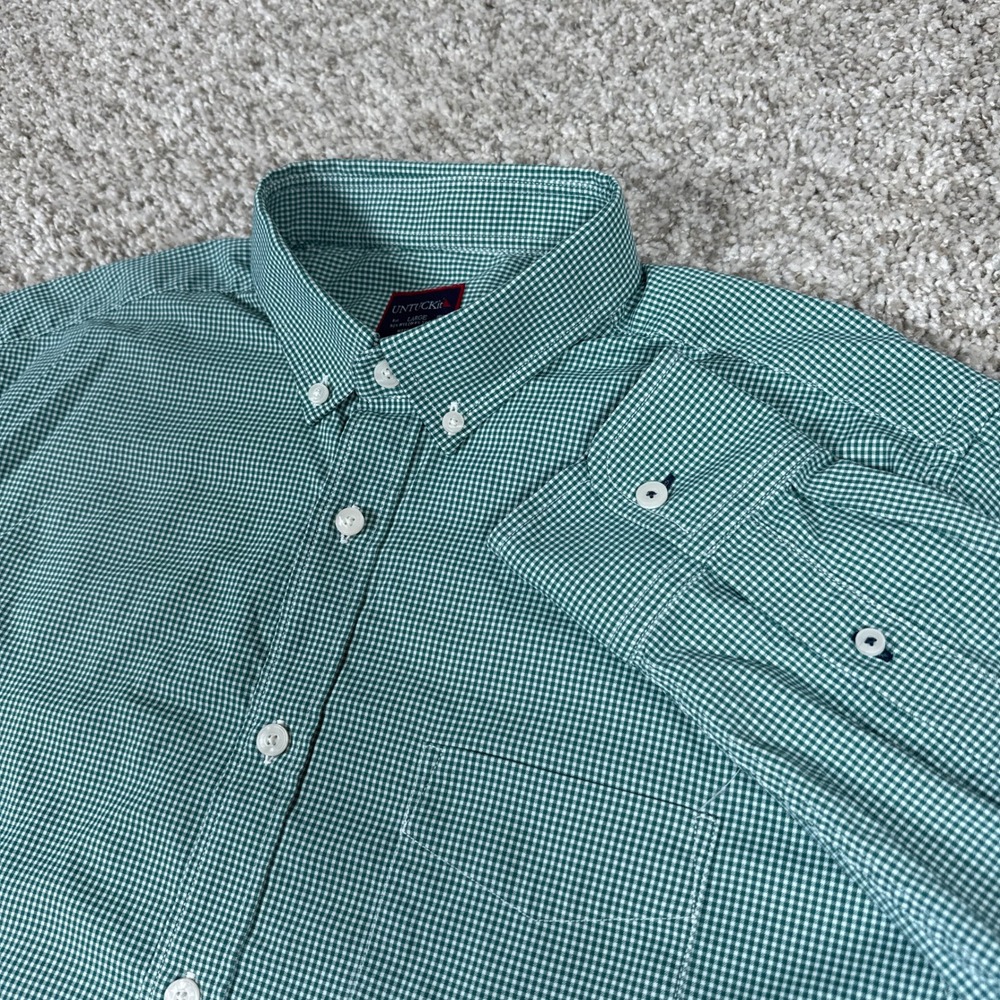 UNTUCKit Shirt Mens Large Green Gingham Performance Stretch Button Down